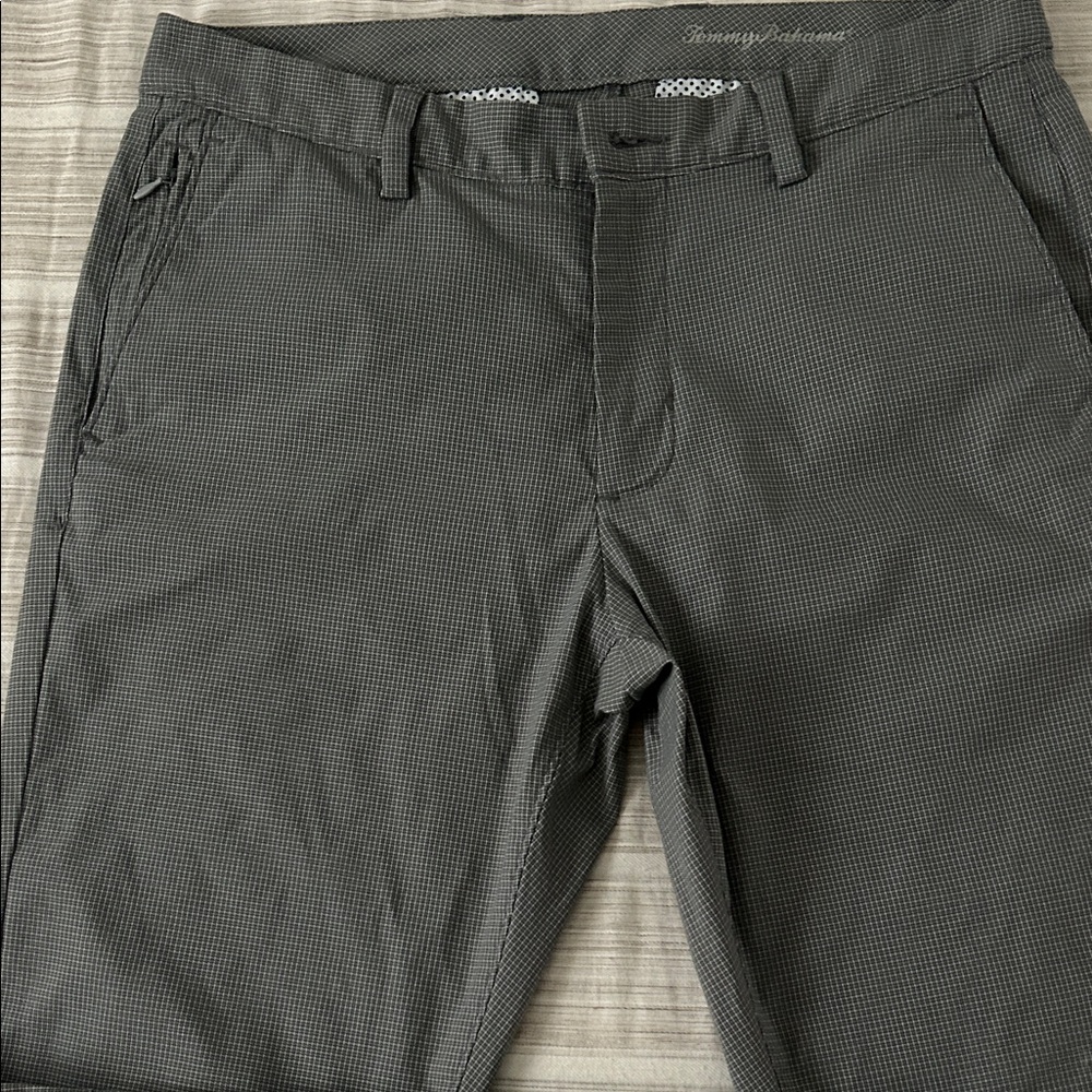 Tommy Bahama Charcoal Micro-Check Casual Pants. “On Par” collection.